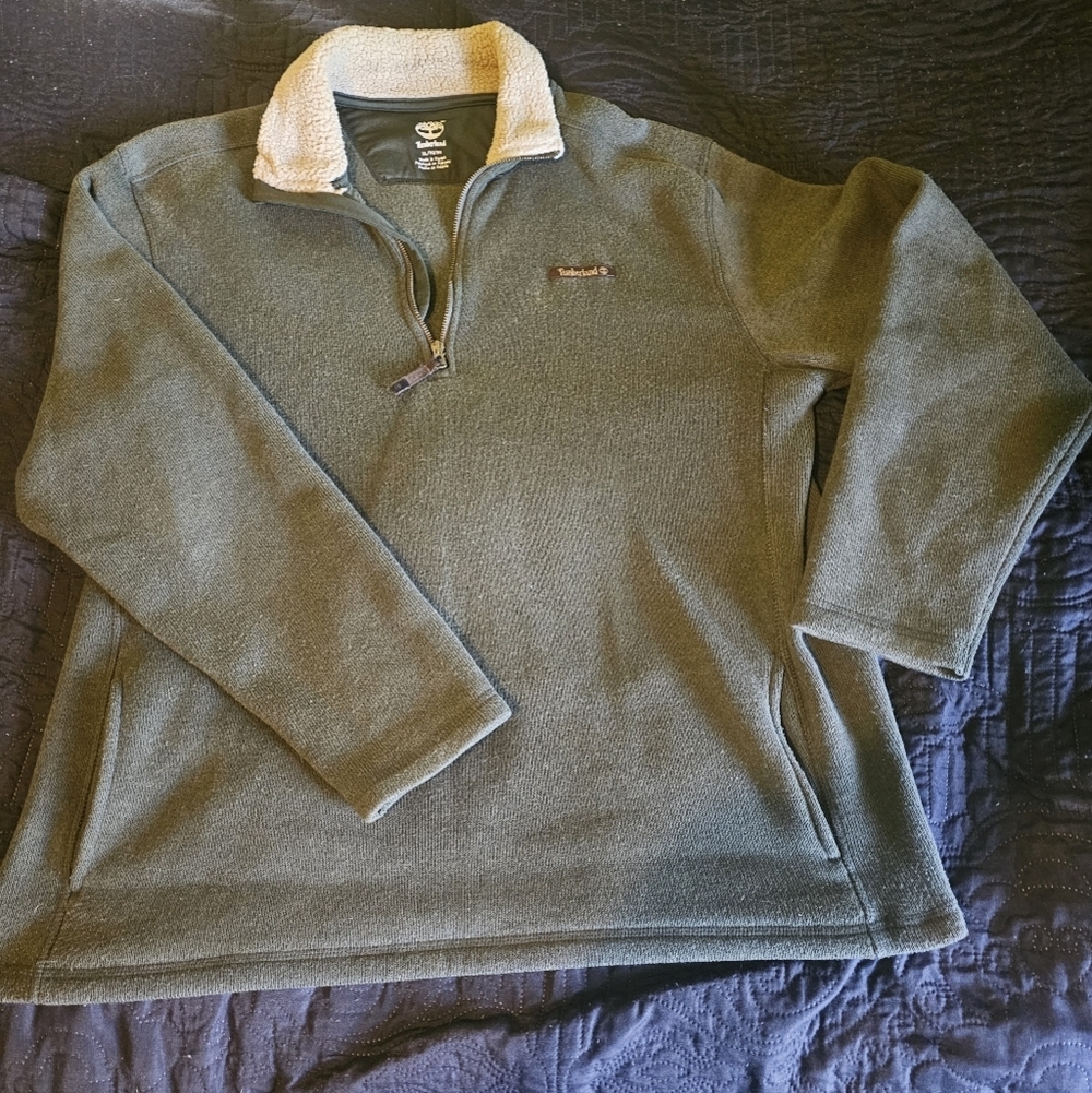 Timberland Knit Pullover‎ Sweater Green Fleece Collar Quarter Zip Men’s XL